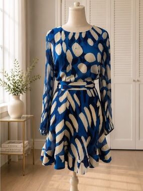 MILLY Women's Liv Grand Foliage Pleated Minidress - Blue White Size 6